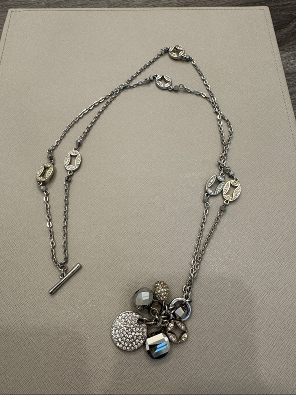 White House Black Market Silver-Tone Pavé & Faceted Charm Long Necklace
